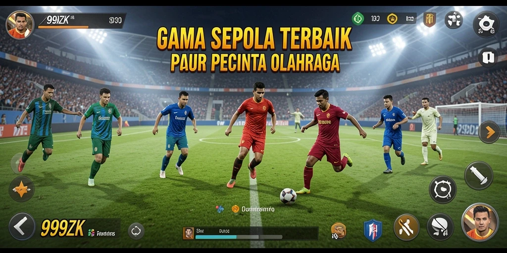 Tampilan gameplay seru dalam 999ZK saat pertandingan sepak bola.