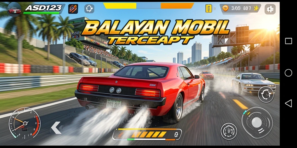 Screenshot balapan mendebarkan dari gameplay ASD123.