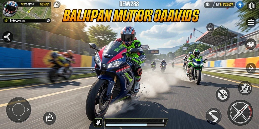 Tampilan gameplay seru DEWI288 dengan motor balap yang menakjubkan.
