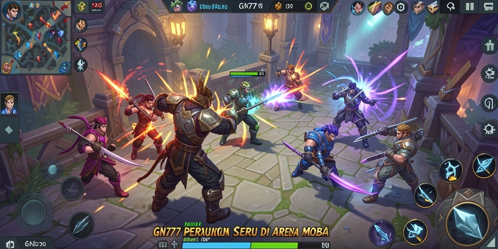 Screenshot gameplay GN777 dengan aksi seru di arena MOBA.