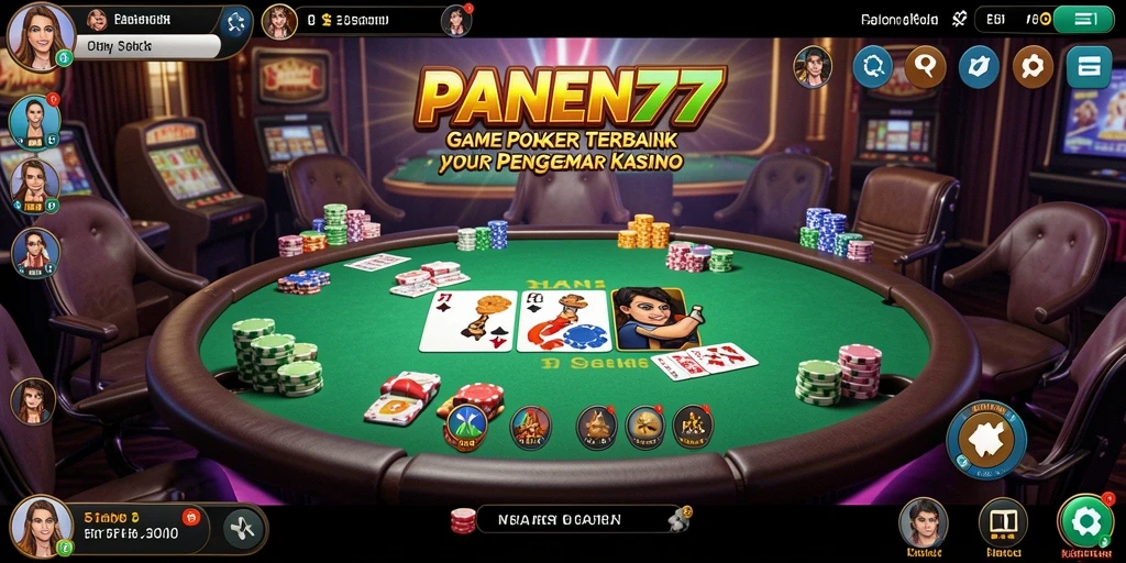Screenshot gameplay PANEN77 menampilkan suasana poker yang mendebarkan.