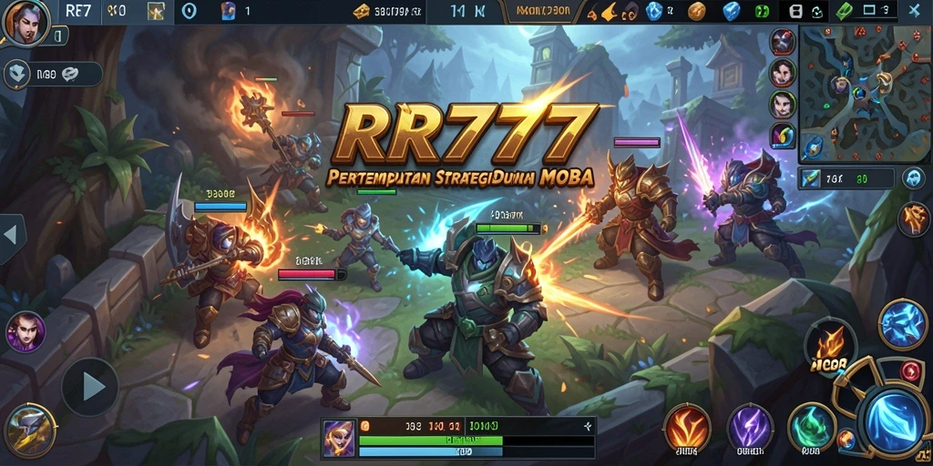 Tampilan gameplay intens RR777 dalam pertempuran MOBA.