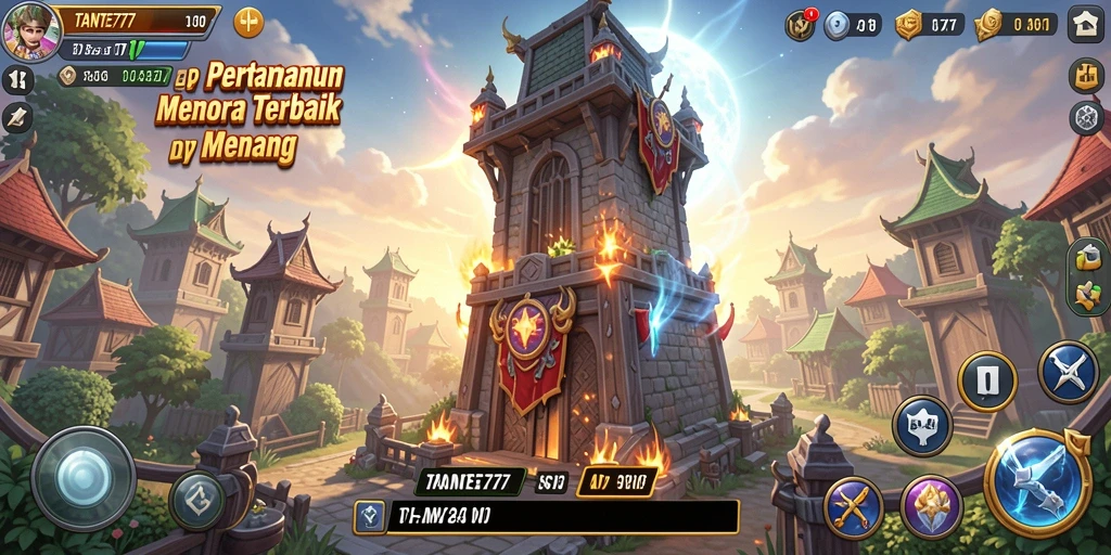 Tampilan gameplay TANTE777 dengan menara pertahanan yang strategic.